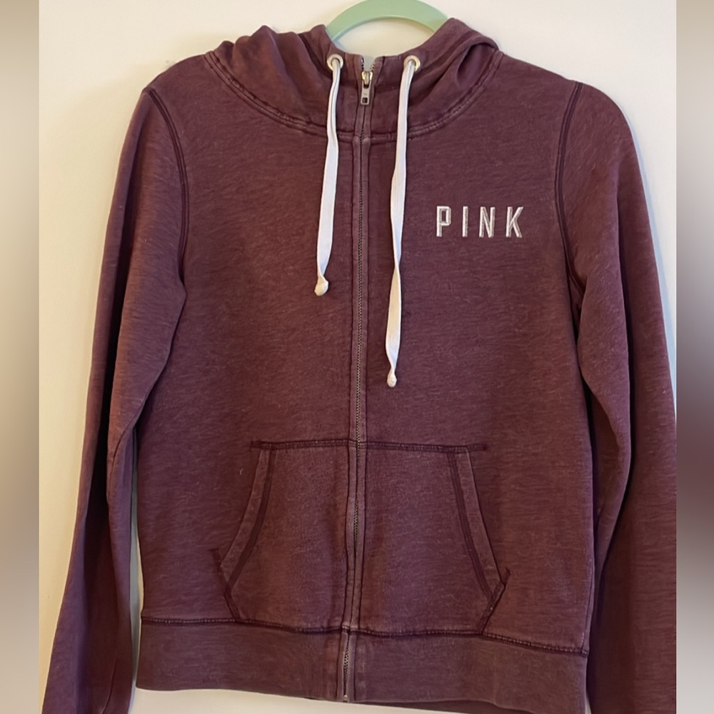 PINK Victoria's Secret Burgundy Hoodie with White Details